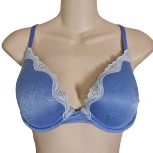 Maidenform Custom Lift Jacquard Bra with Lace Blue Push Up Bra Size Women's